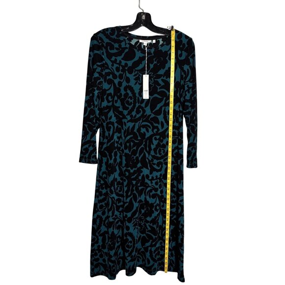Chicos Travelers Peacock Teal Foliage Tales Midi Dress Long Sleeve - Picture 7 of 10